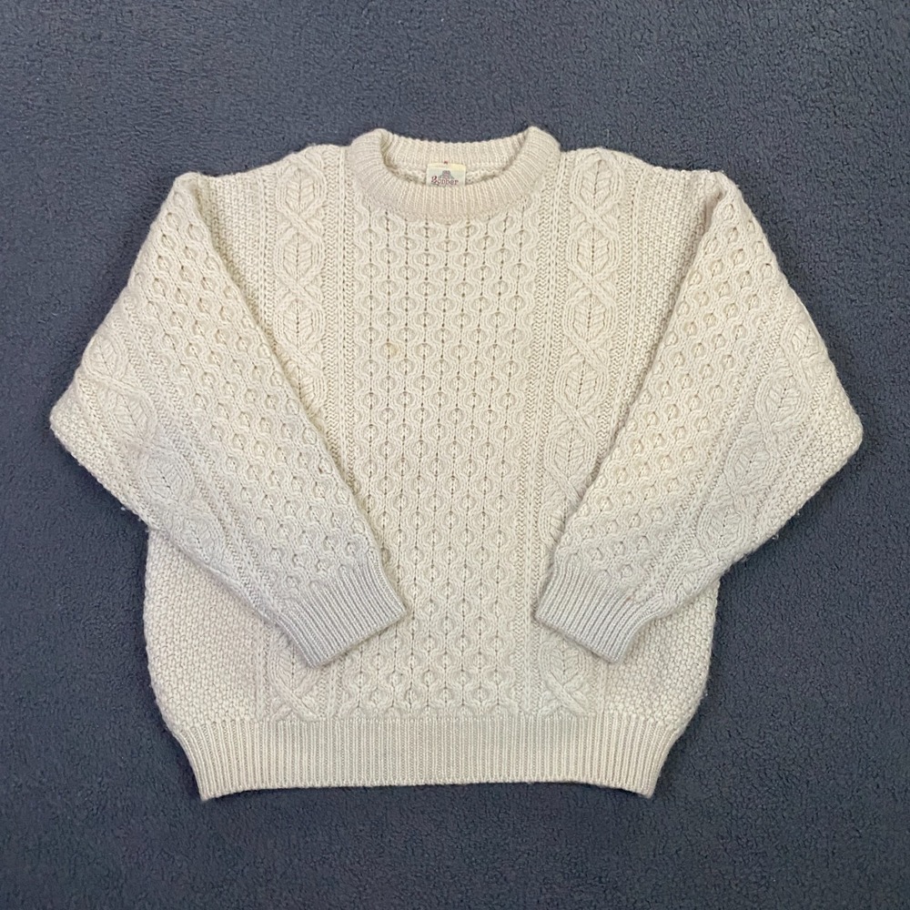 Bonner Ireland Sweater Mens XL, 46" Chest Cable Knit Fisherman Wool Aran Cream